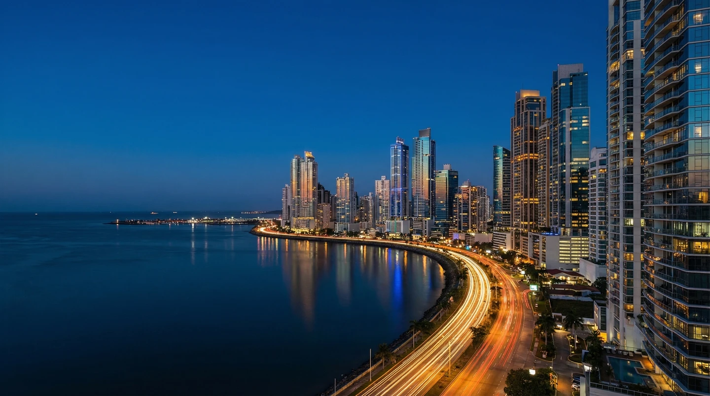 Vista nocturna de Ciudad de Panamá — Cinta Costera